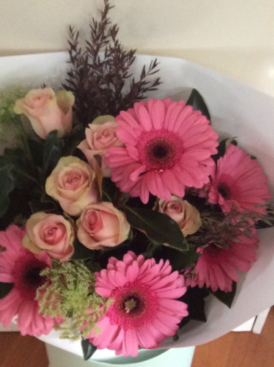 Gerbera Delight - Beautifully presented bouquet of the highest quality of Roses and and Gerberas and a mixture of foliage